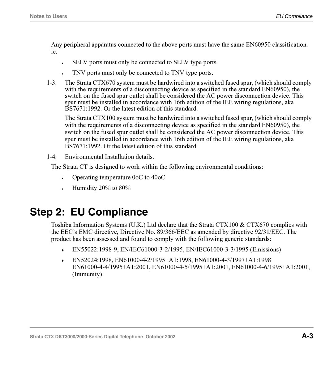 Toshiba DKT3000 manual EU Compliance 