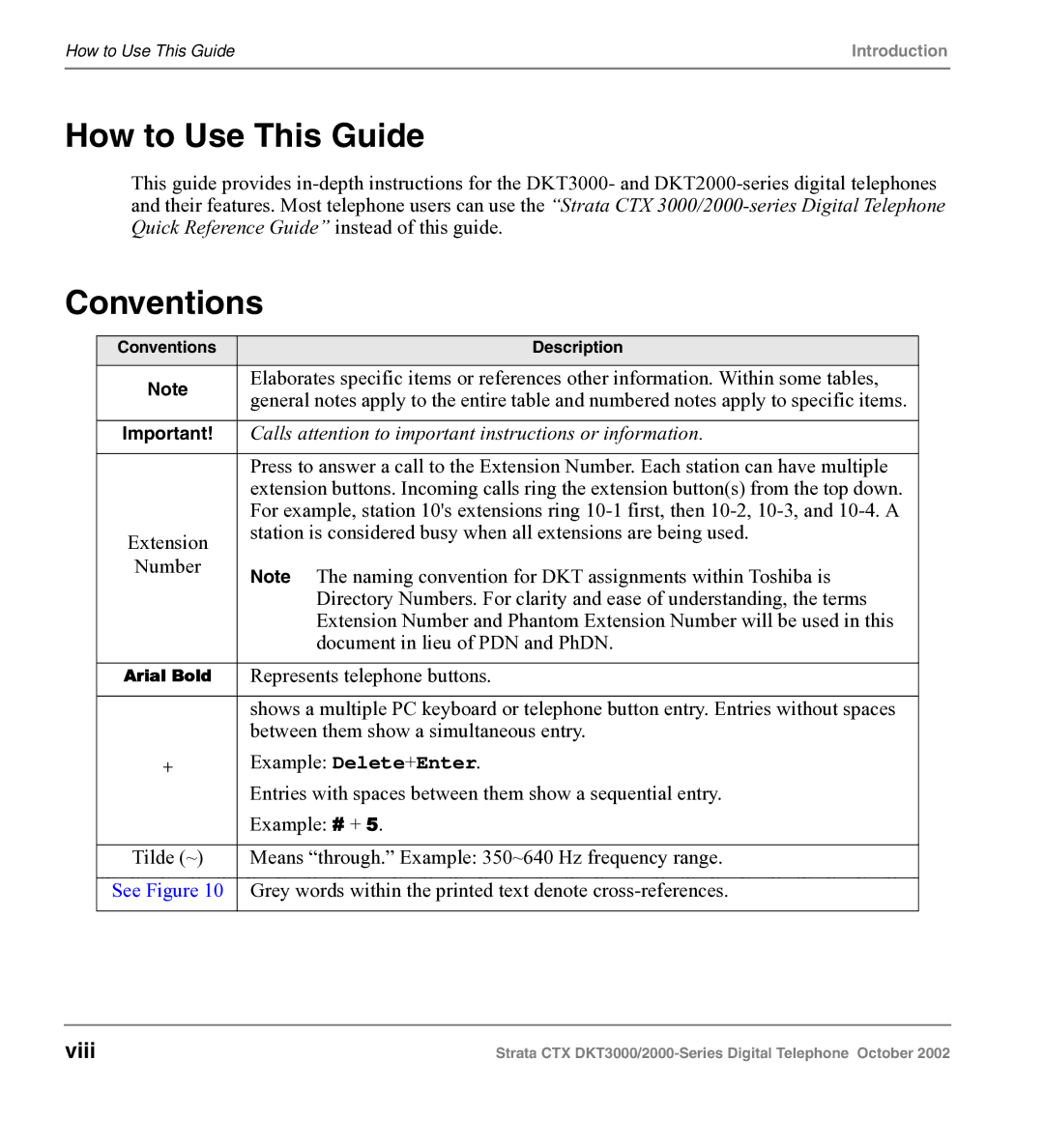 Toshiba DKT3000 manual How to Use This Guide, Conventions Description, Arial Bold 