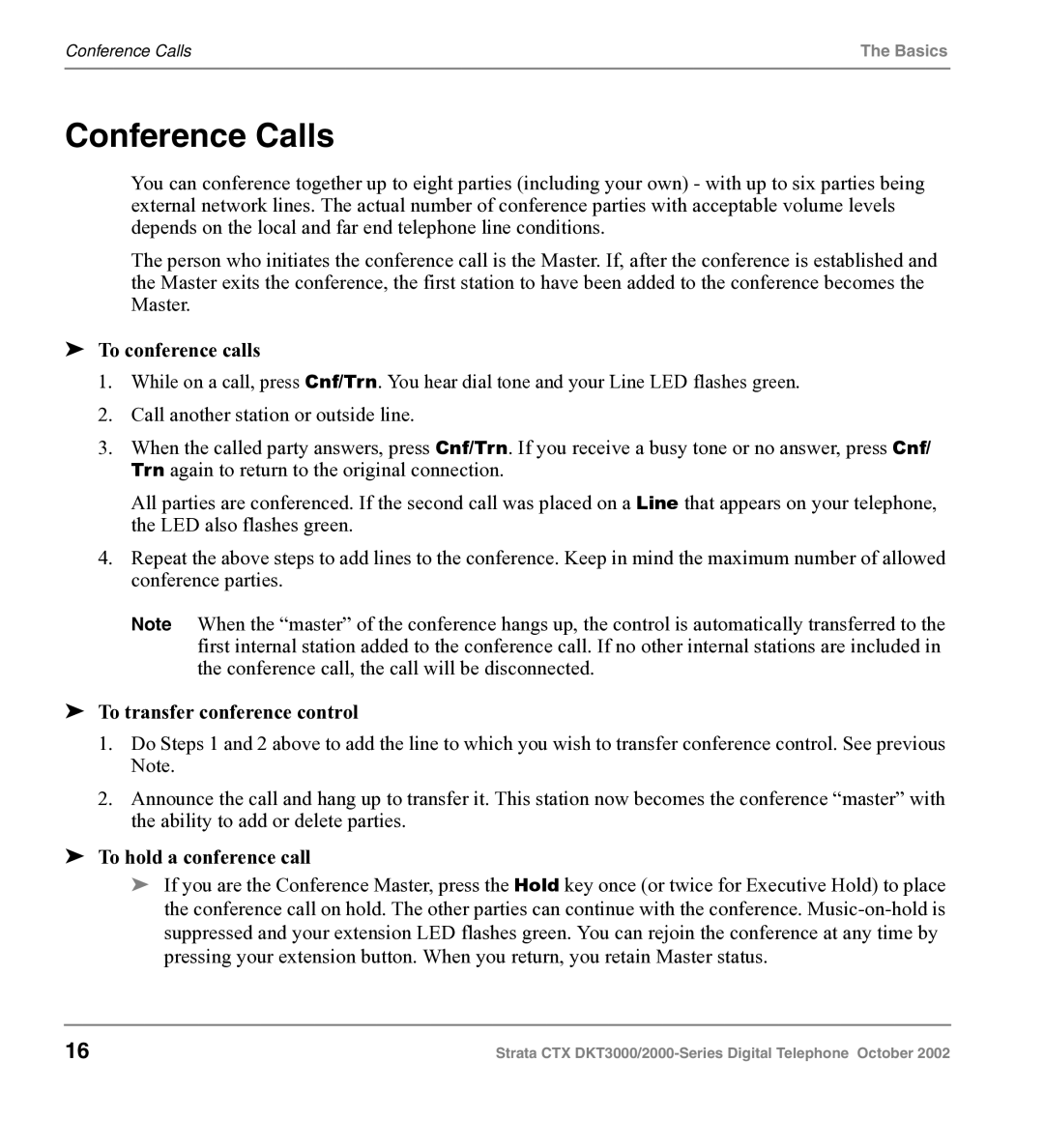 Toshiba DKT3000 manual Conference Calls, To conference calls, To transfer conference control, To hold a conference call 