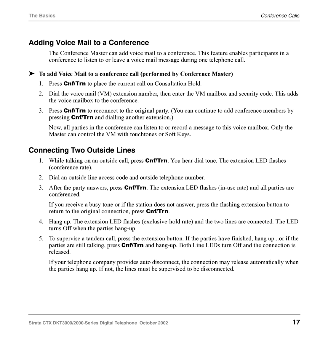 Toshiba DKT3000 manual Adding Voice Mail to a Conference, Connecting Two Outside Lines 