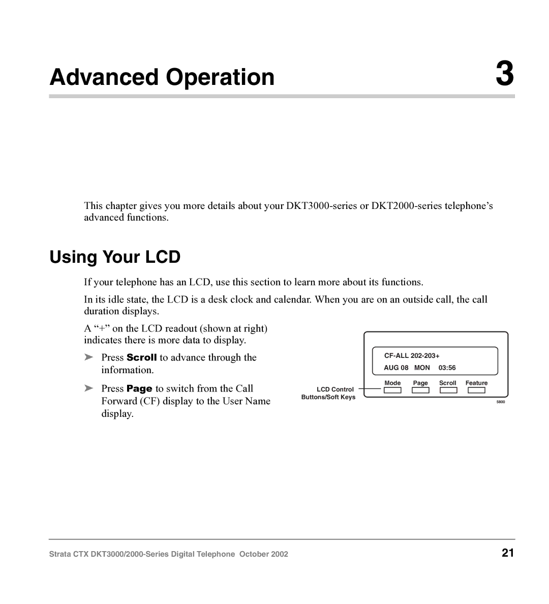 Toshiba DKT3000 manual Advanced Operation, Using Your LCD 