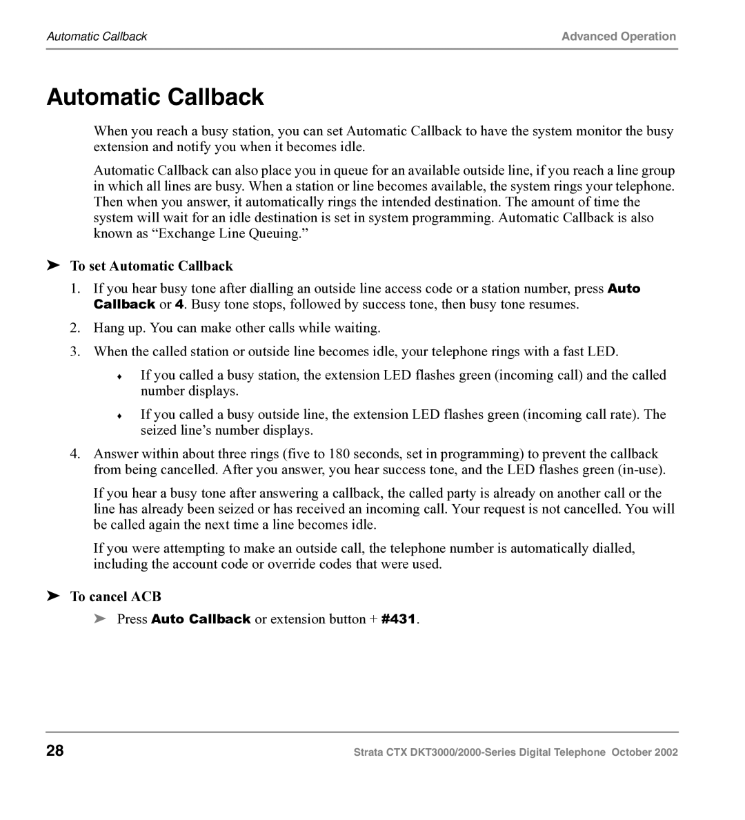 Toshiba DKT3000 manual To set Automatic Callback, To cancel ACB 