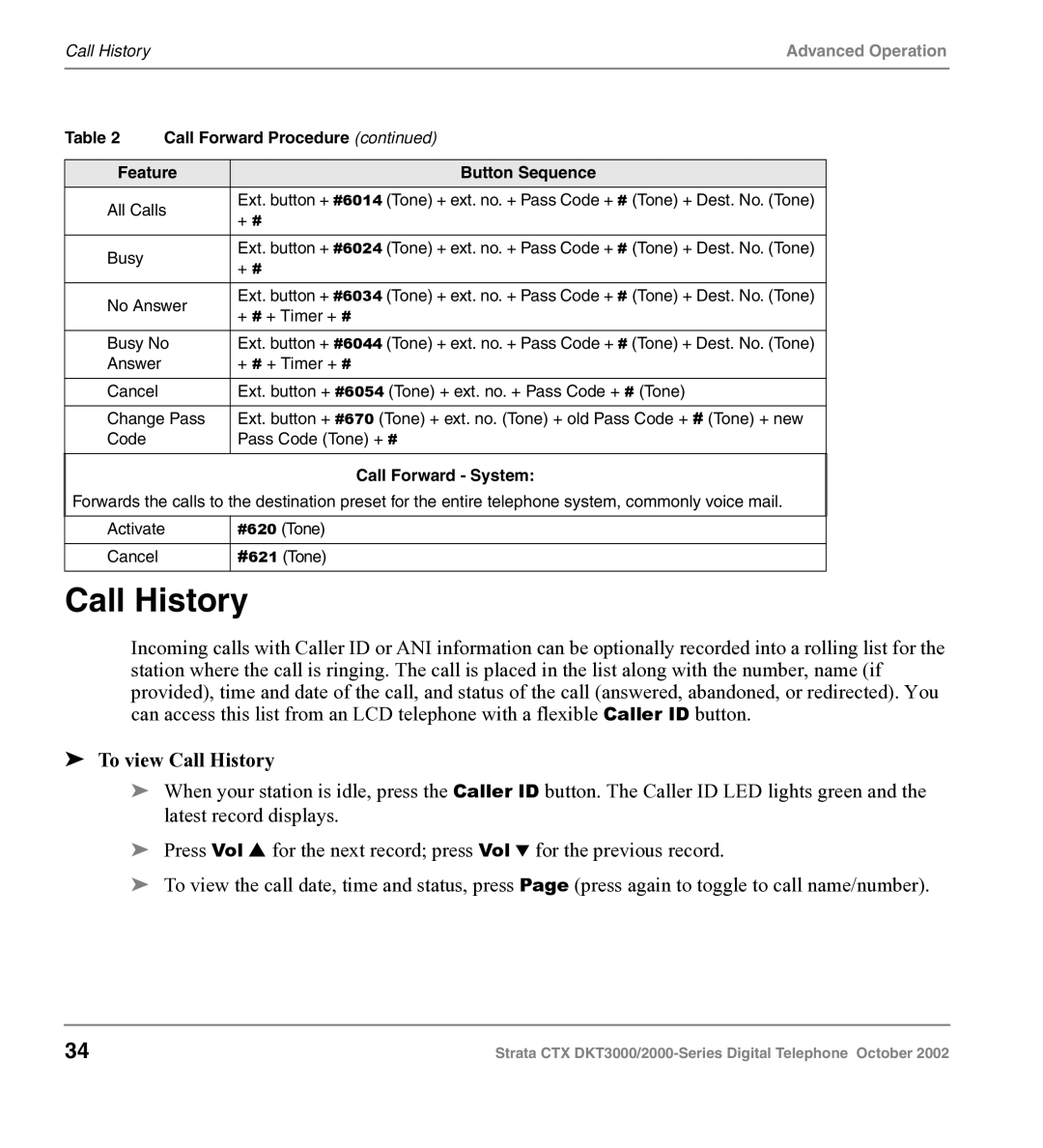 Toshiba DKT3000 manual To view Call History, Call Forward System 