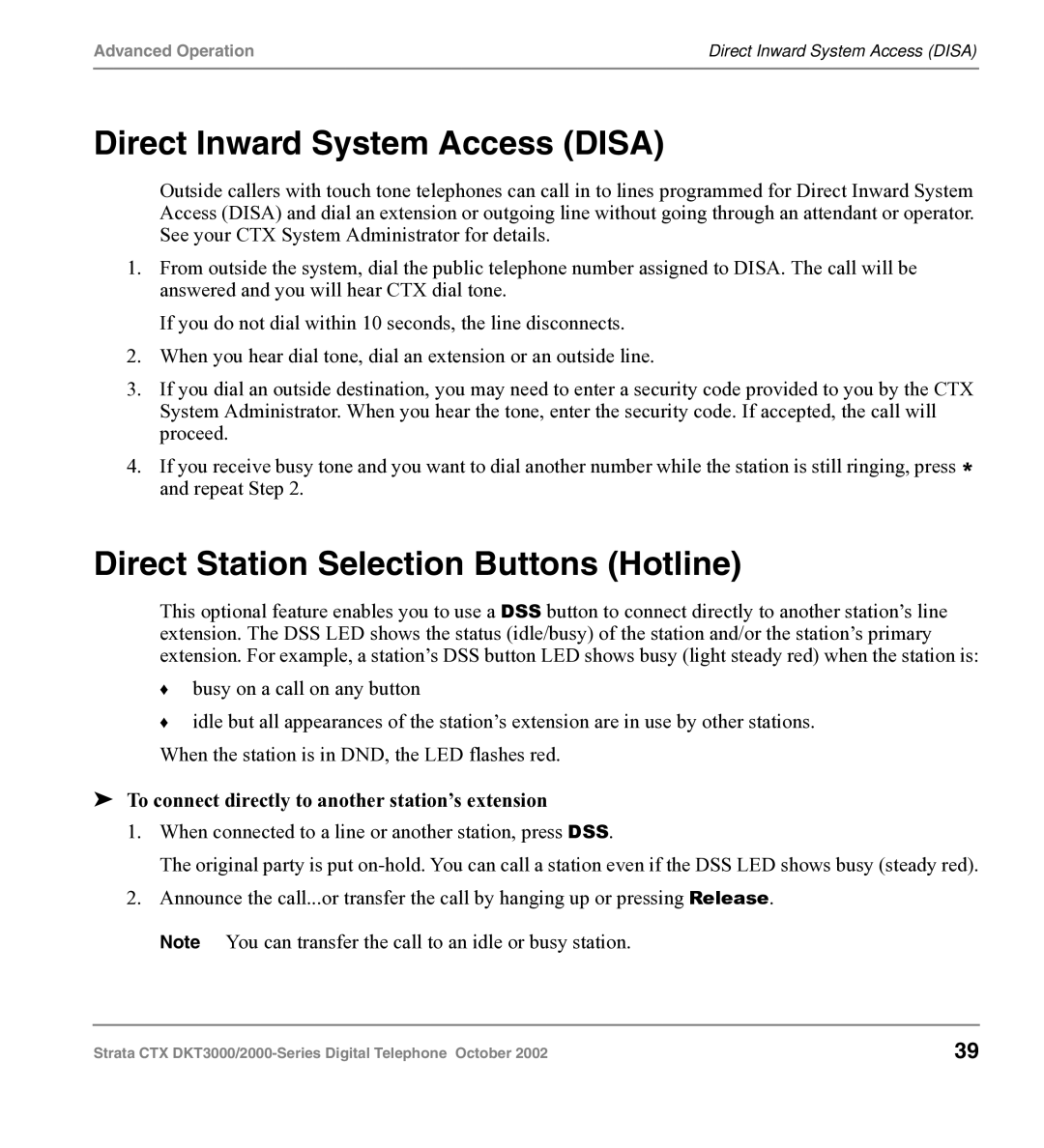 Toshiba DKT3000 manual Direct Inward System Access Disa, Direct Station Selection Buttons Hotline 