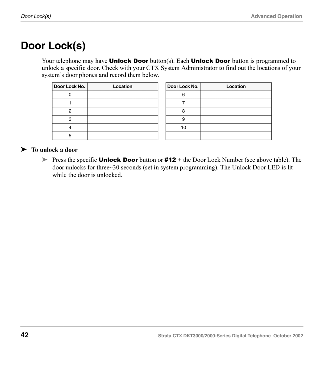 Toshiba DKT3000 manual Door Locks, To unlock a door 