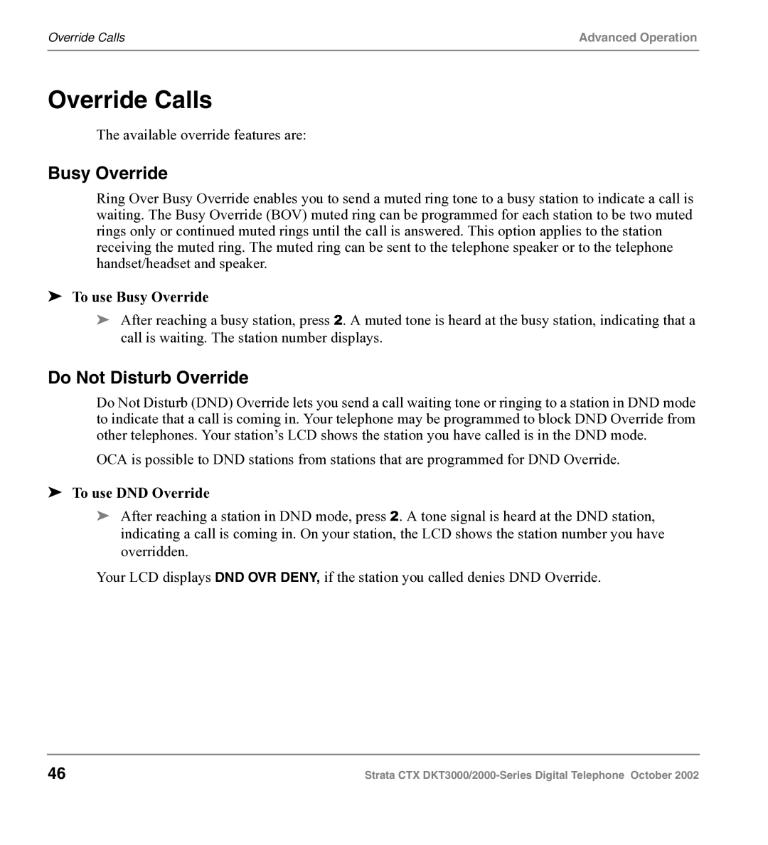 Toshiba DKT3000 manual Override Calls, Do Not Disturb Override, To use Busy Override, To use DND Override 