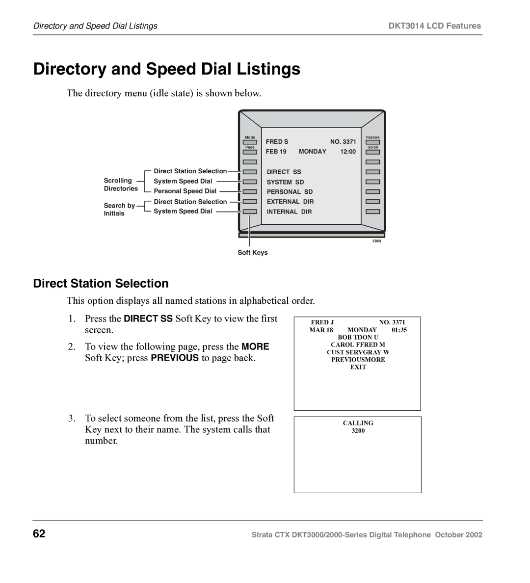 Toshiba DKT3000 manual Directory and Speed Dial Listings, Direct Station Selection 