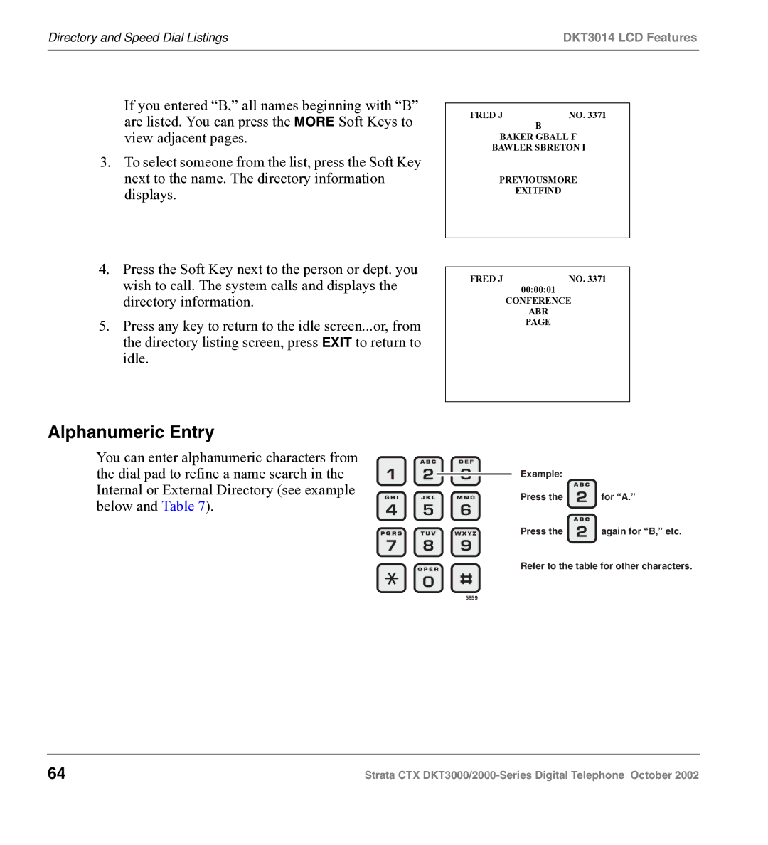 Toshiba DKT3000 manual Alphanumeric Entry 