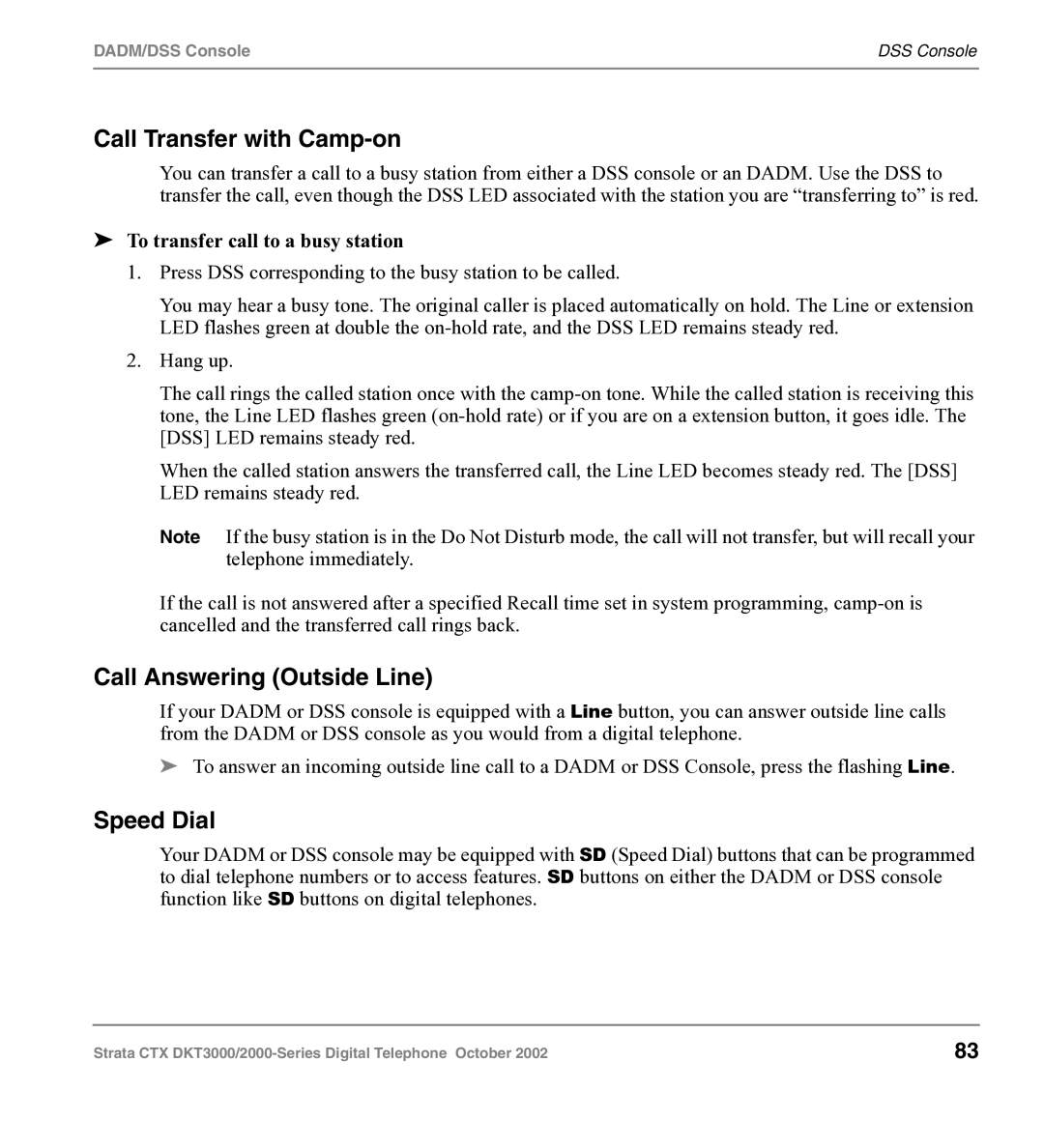 Toshiba DKT3000 Call Transfer with Camp-on, Call Answering Outside Line, Speed Dial, To transfer call to a busy station 