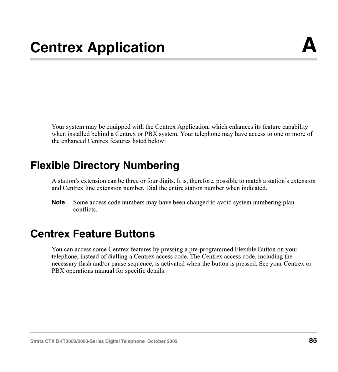 Toshiba DKT3000 manual Centrex Application, Flexible Directory Numbering, Centrex Feature Buttons 