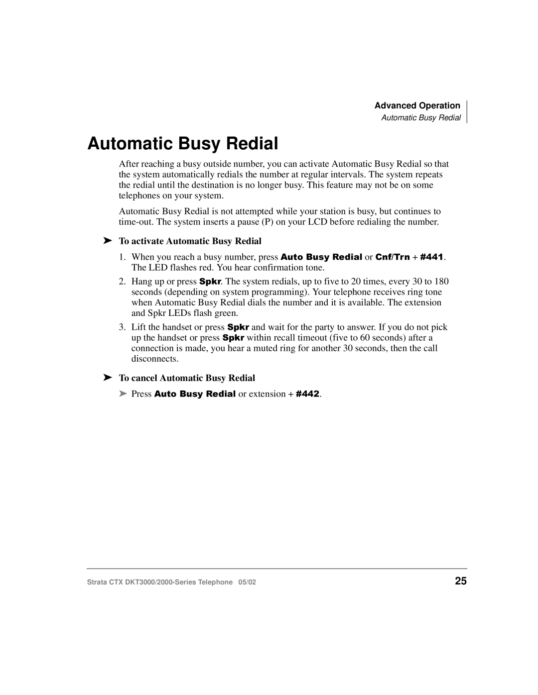 Toshiba DKT3000/2000 manual To activate Automatic Busy Redial, To cancel Automatic Busy Redial 