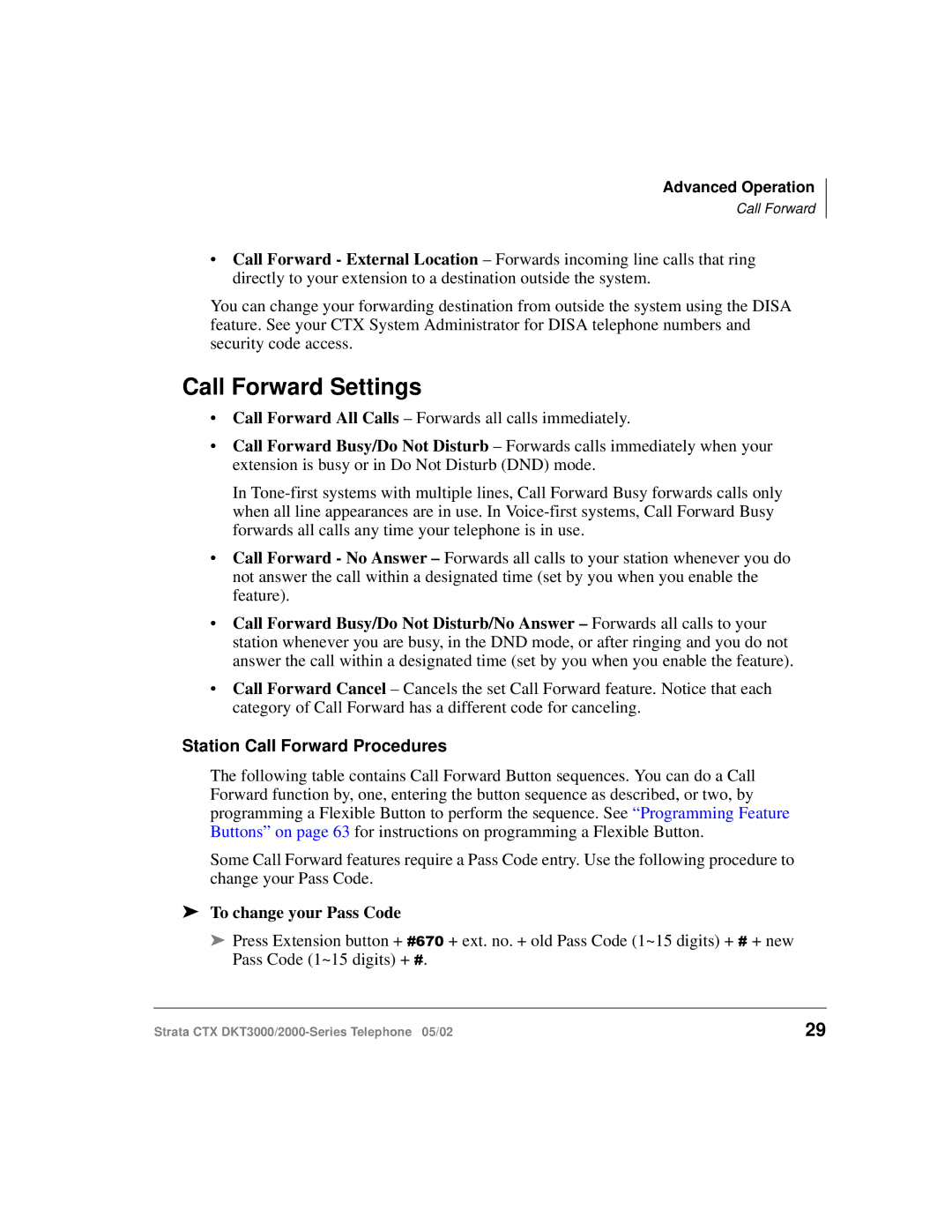 Toshiba DKT3000/2000 manual Call Forward Settings, To change your Pass Code 