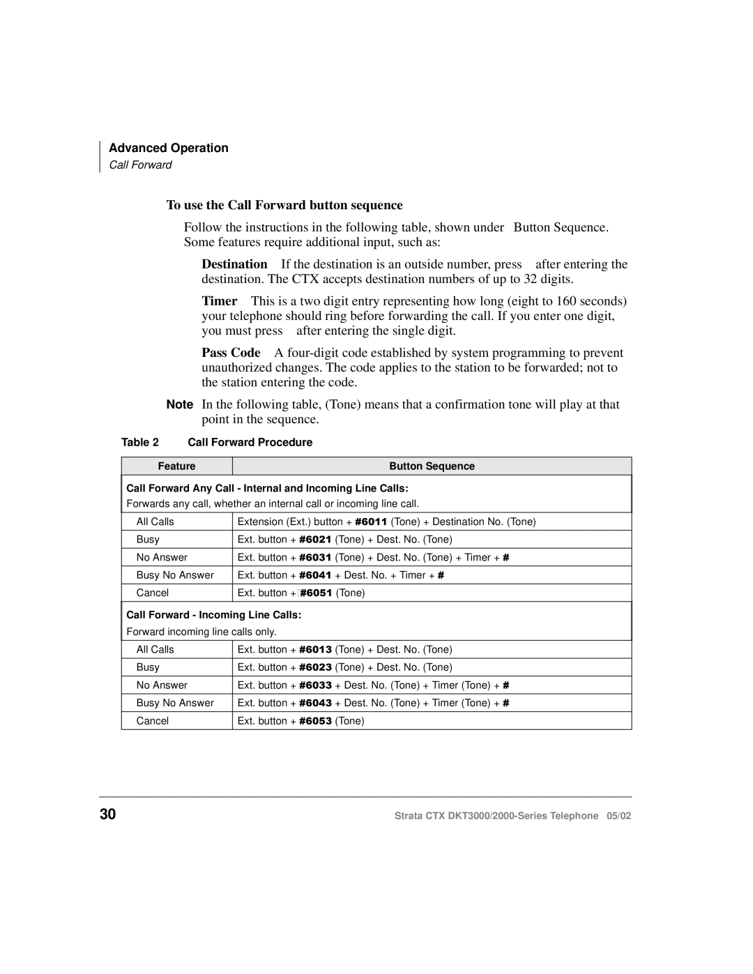 Toshiba DKT3000/2000 manual To use the Call Forward button sequence, Point in the sequence 