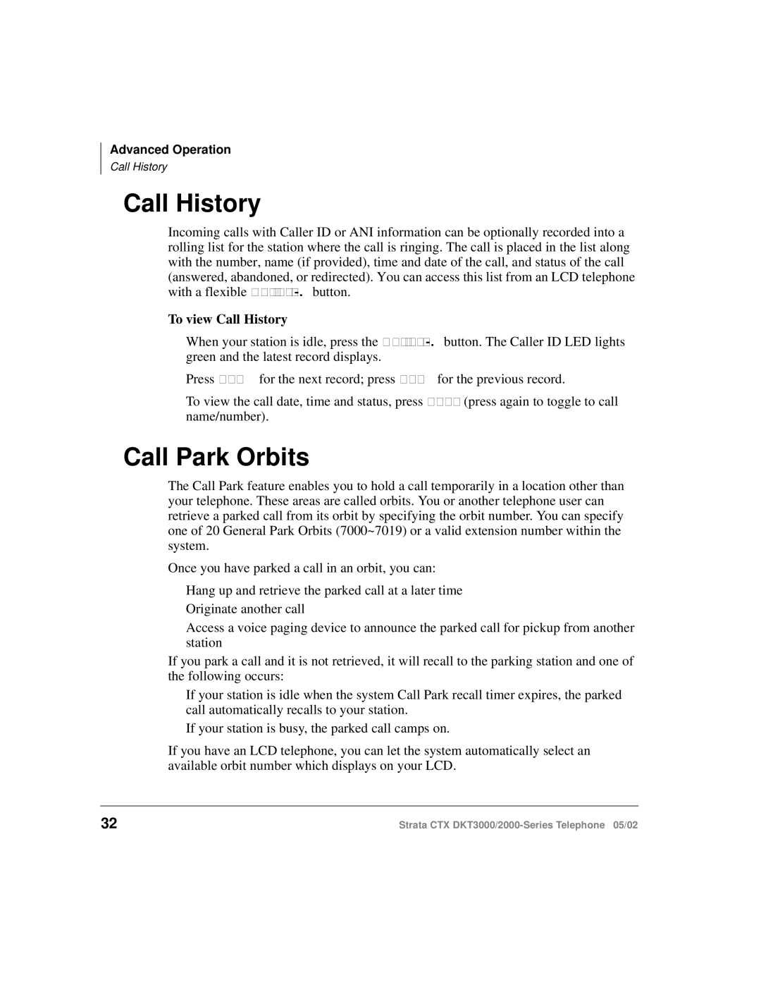 Toshiba DKT3000/2000 manual Call Park Orbits, To view Call History 