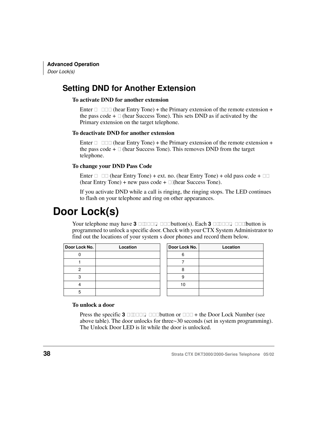 Toshiba DKT3000/2000 manual Door Locks, Setting DND for Another Extension 