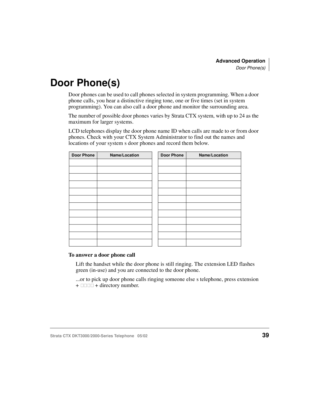 Toshiba DKT3000/2000 manual Door Phones, To answer a door phone call 