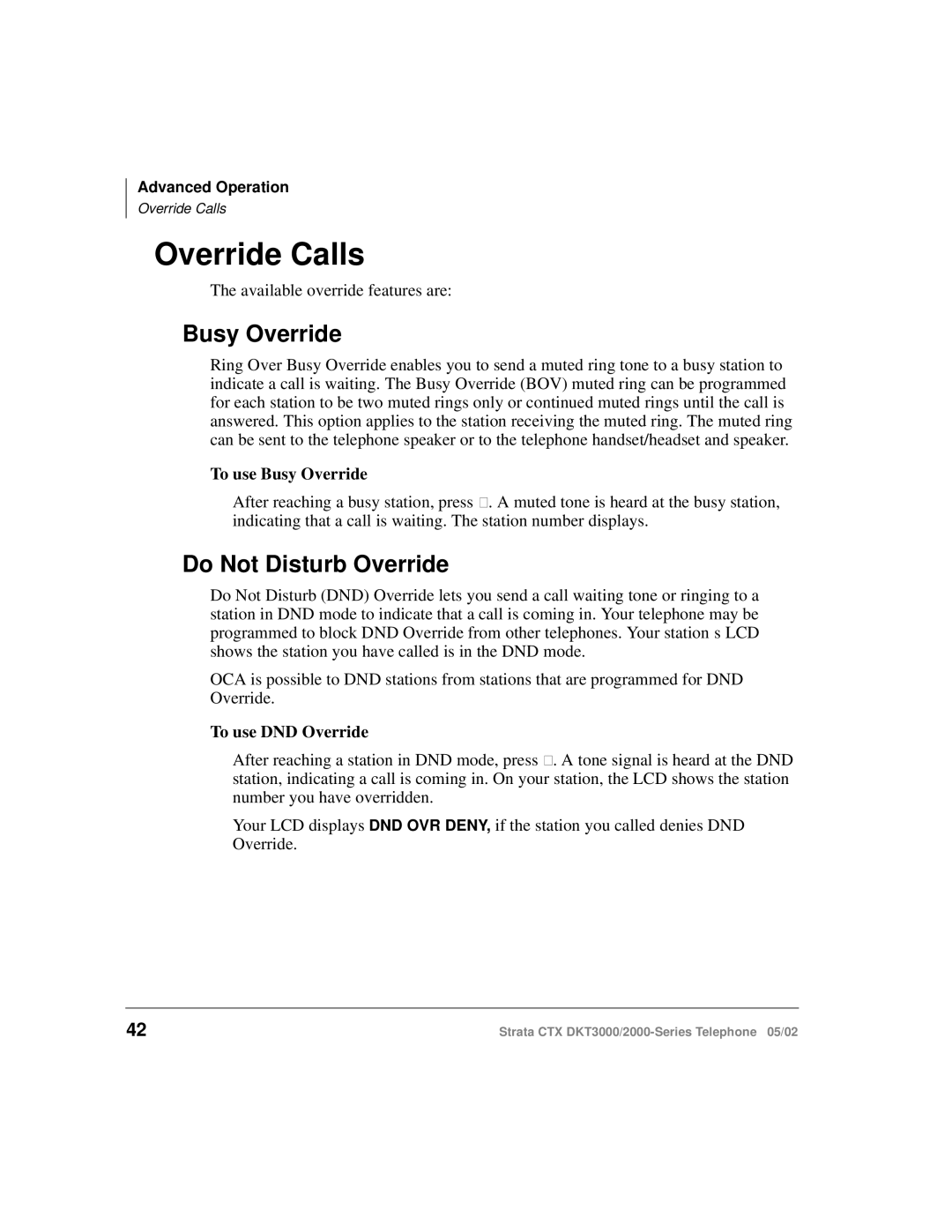 Toshiba DKT3000/2000 manual Override Calls, Do Not Disturb Override, To use Busy Override, To use DND Override 