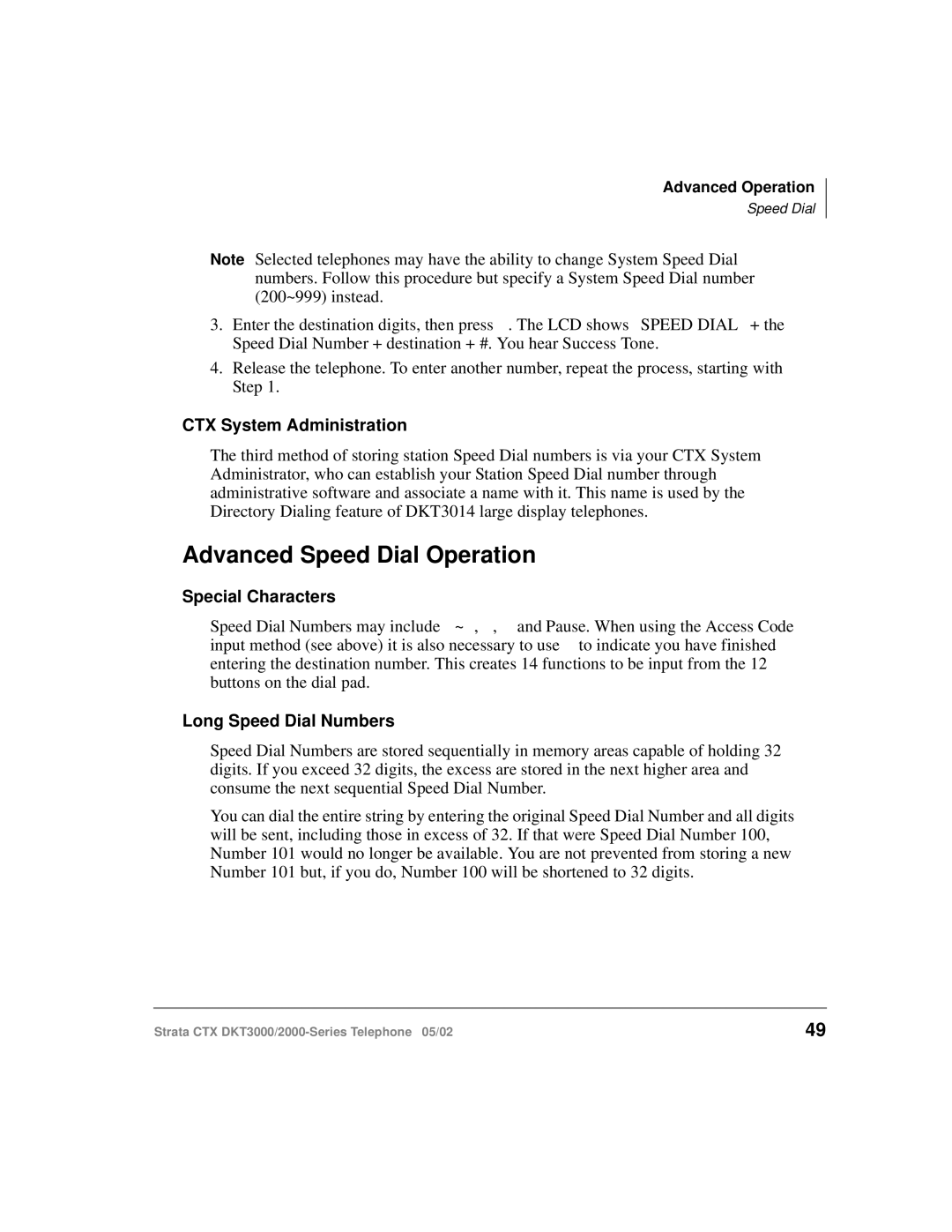 Toshiba DKT3000/2000 manual Advanced Speed Dial Operation, CTX System Administration 