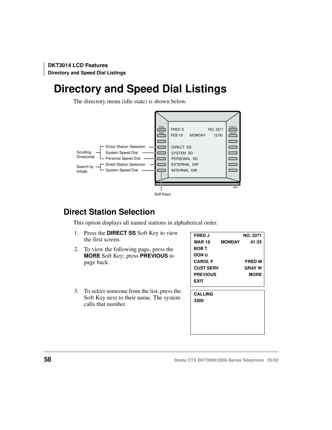 Toshiba DKT3000/2000 manual Directory and Speed Dial Listings, Direct Station Selection 