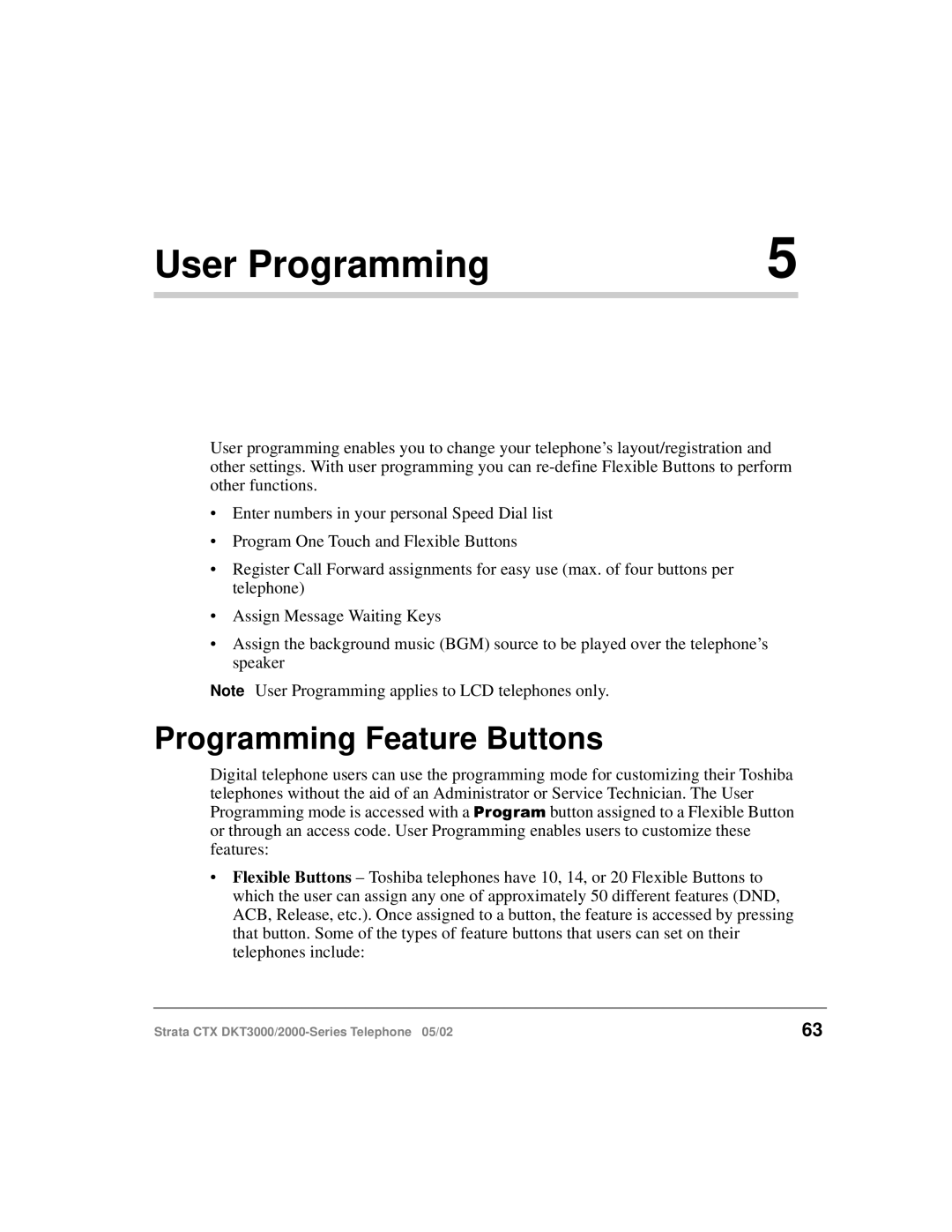 Toshiba DKT3000/2000 manual User Programming, Programming Feature Buttons 