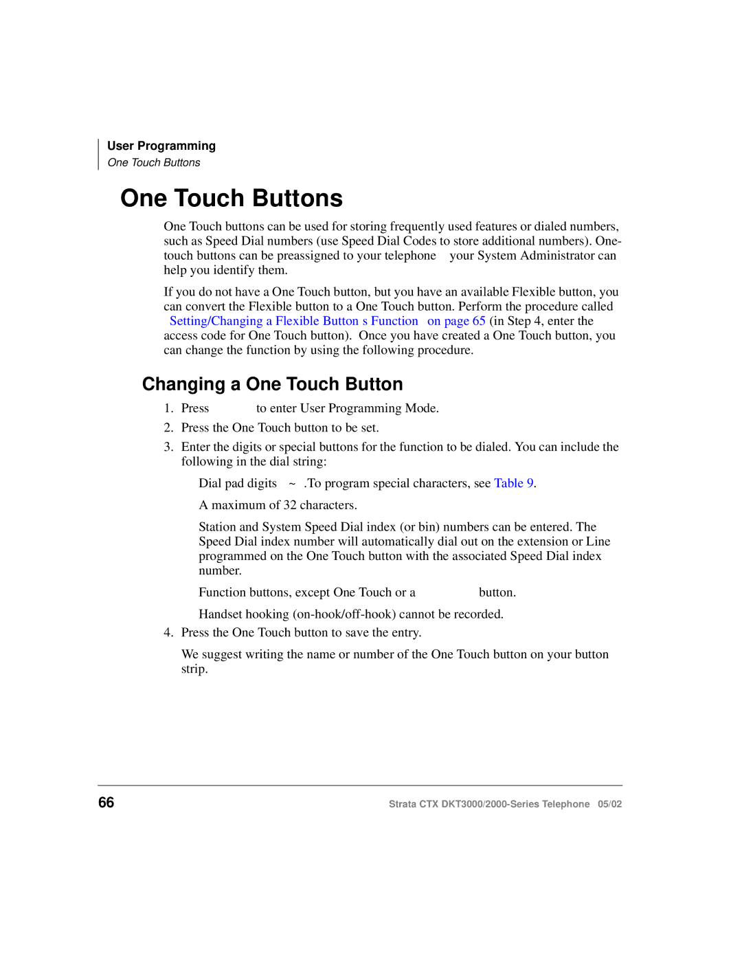 Toshiba DKT3000/2000 manual One Touch Buttons, Changing a One Touch Button 