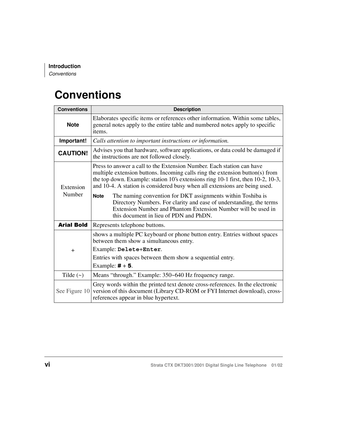 Toshiba DKT3001/2001 manual Conventions Description 