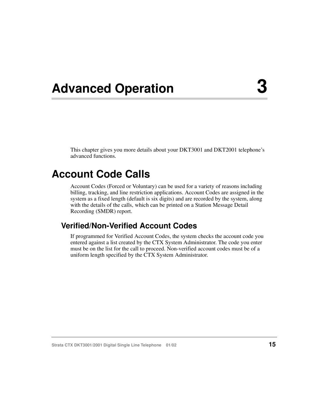 Toshiba DKT3001/2001 manual Advanced Operation, Account Code Calls, Verified/Non-Verified Account Codes 