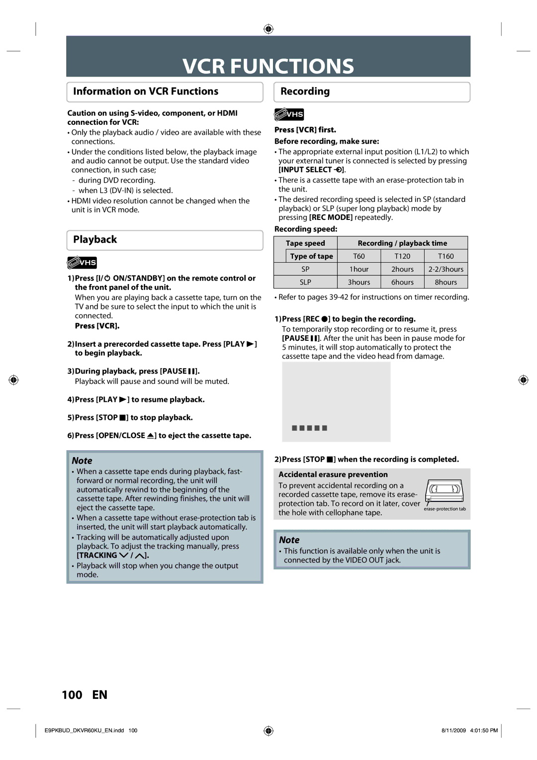 Toshiba DKVR60KU owner manual Information on VCR Functions, Tracking 