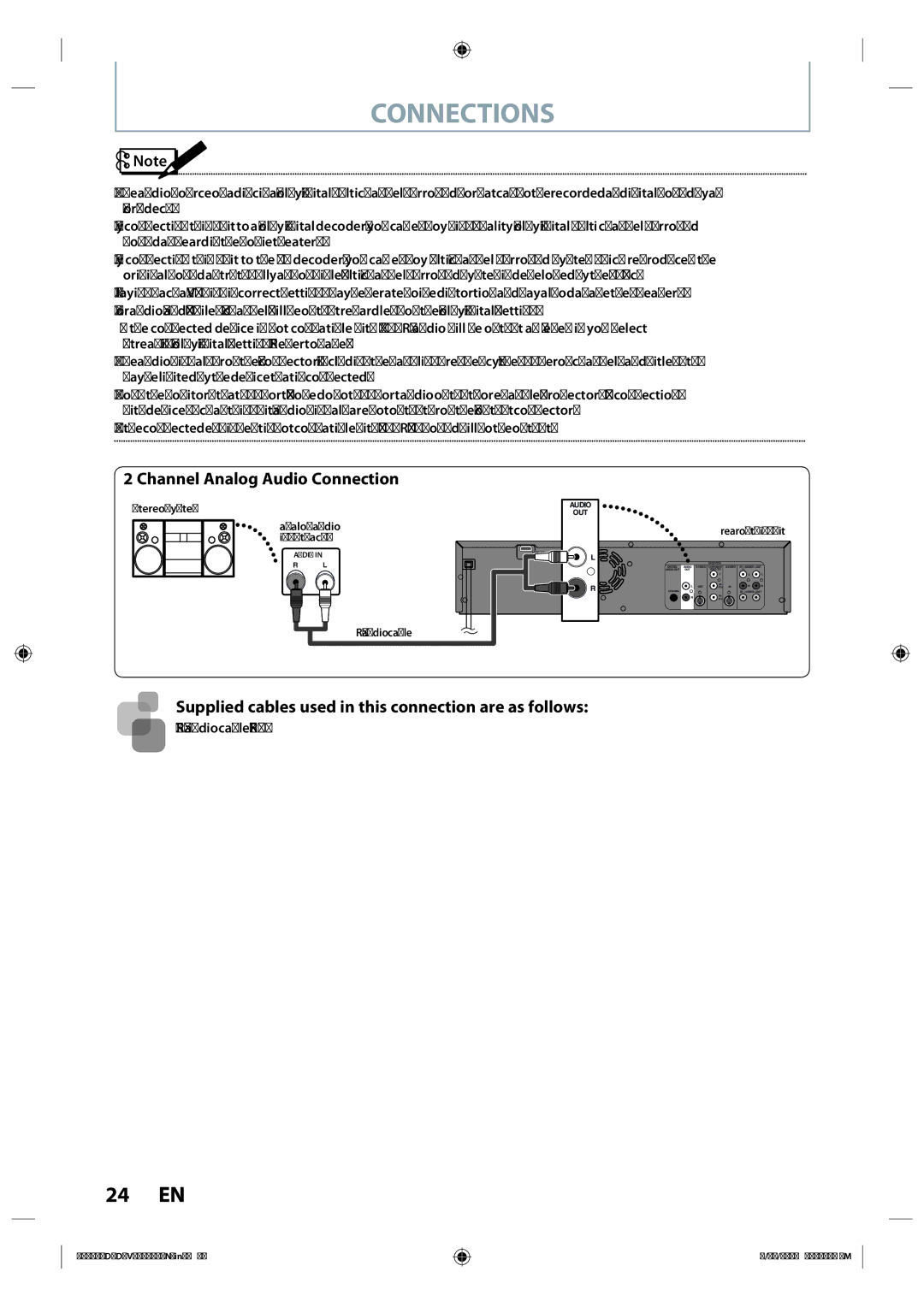 Toshiba DKVR60KU owner manual Channel Analog Audio Connection, RCA audio cable L/R x 