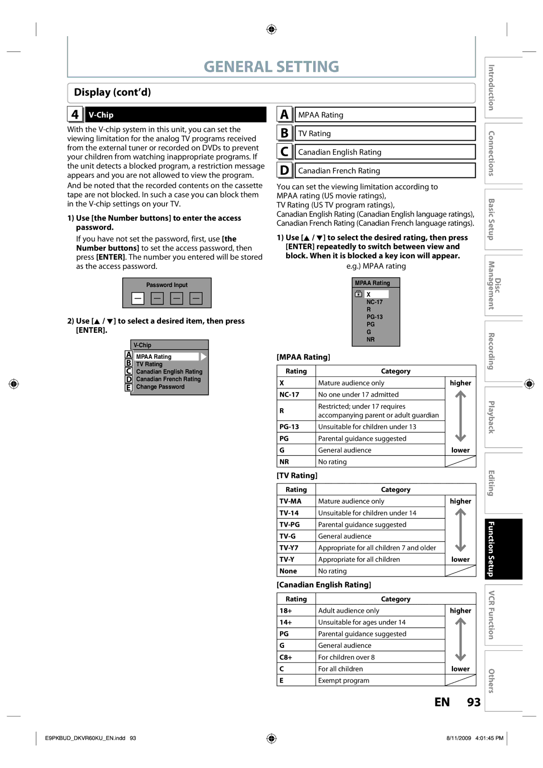 Toshiba DKVR60KU owner manual Display cont’d, Chip 