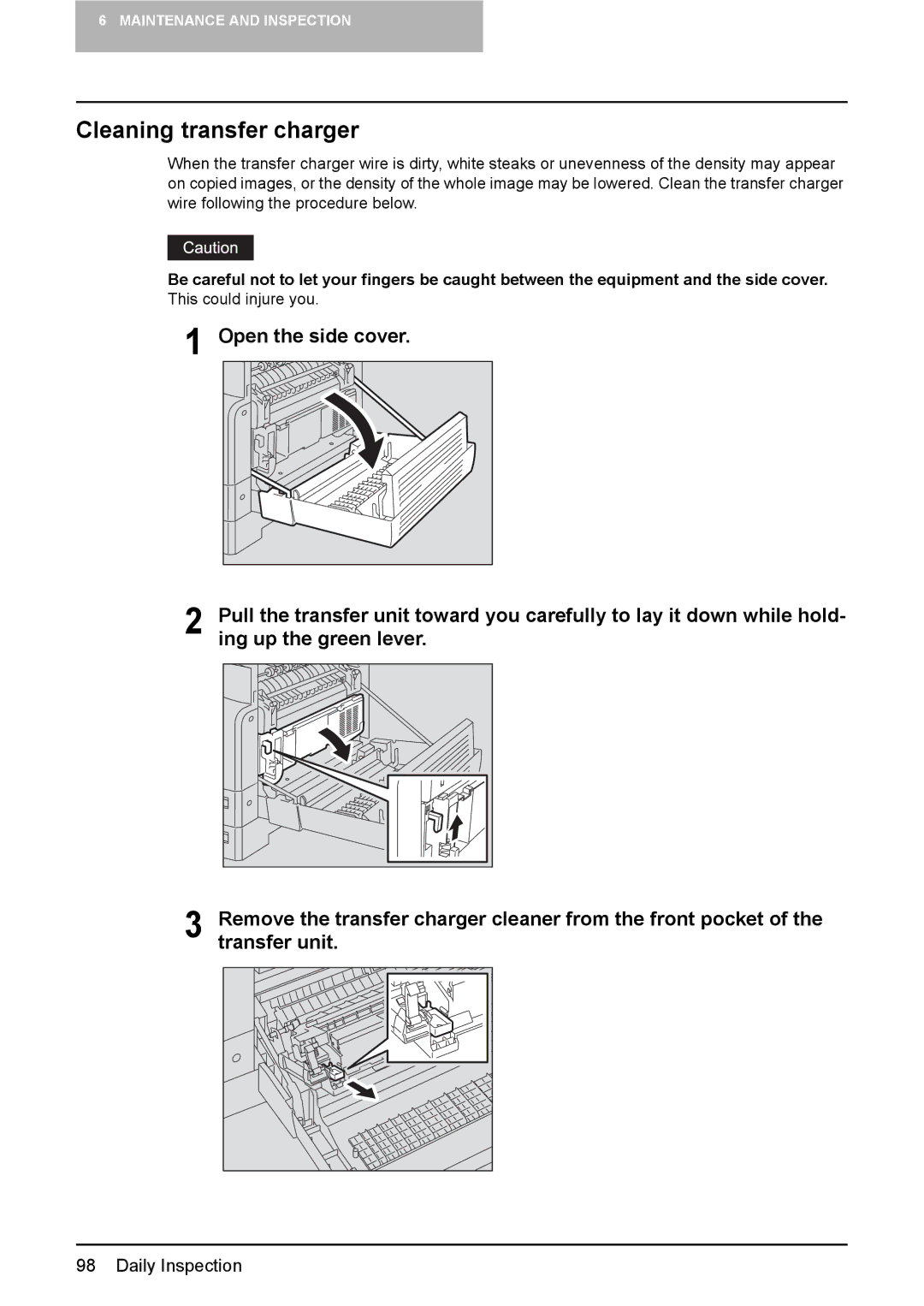 Toshiba DP-1810 manual Cleaning transfer charger 