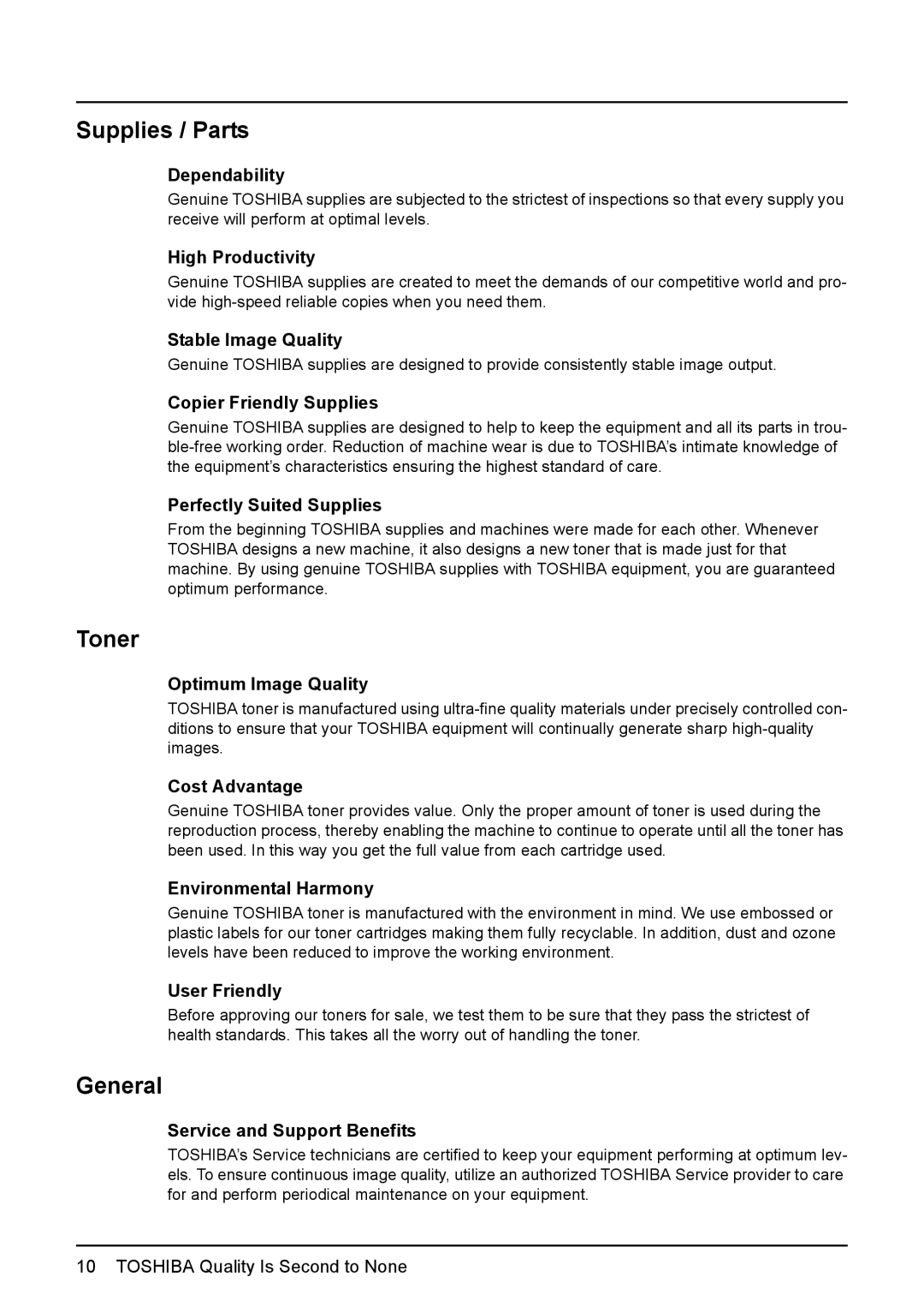 Toshiba DP-1810 manual Supplies / Parts, Toner, General 