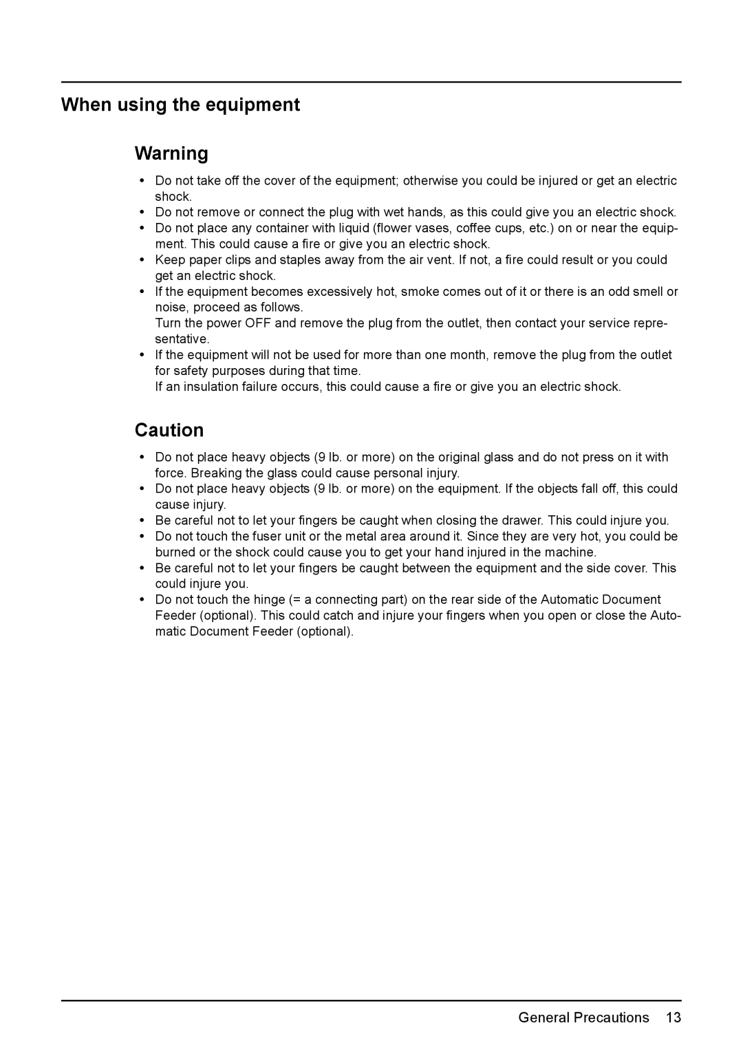 Toshiba DP-1810 manual When using the equipment 