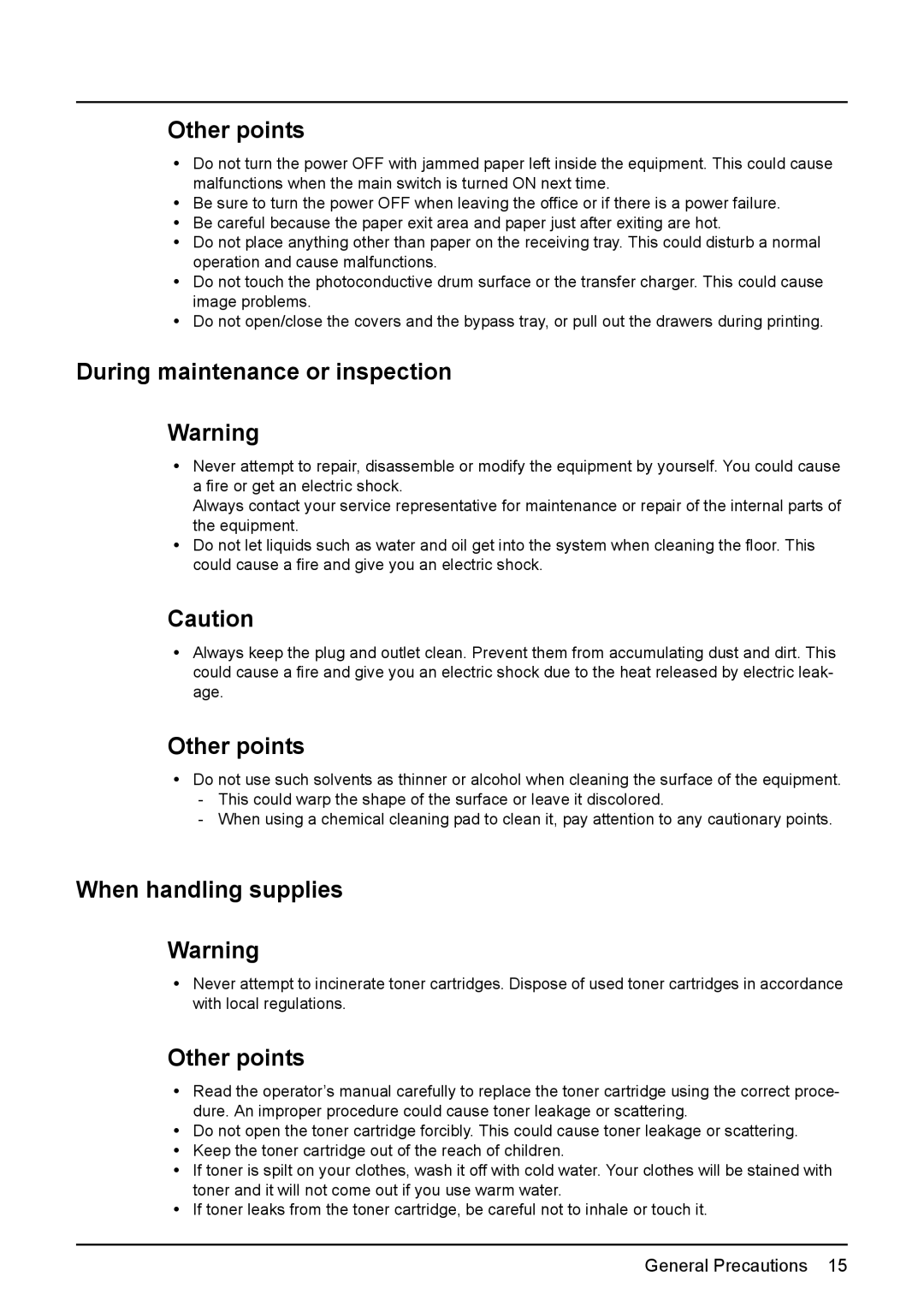 Toshiba DP-1810 manual During maintenance or inspection, When handling supplies 