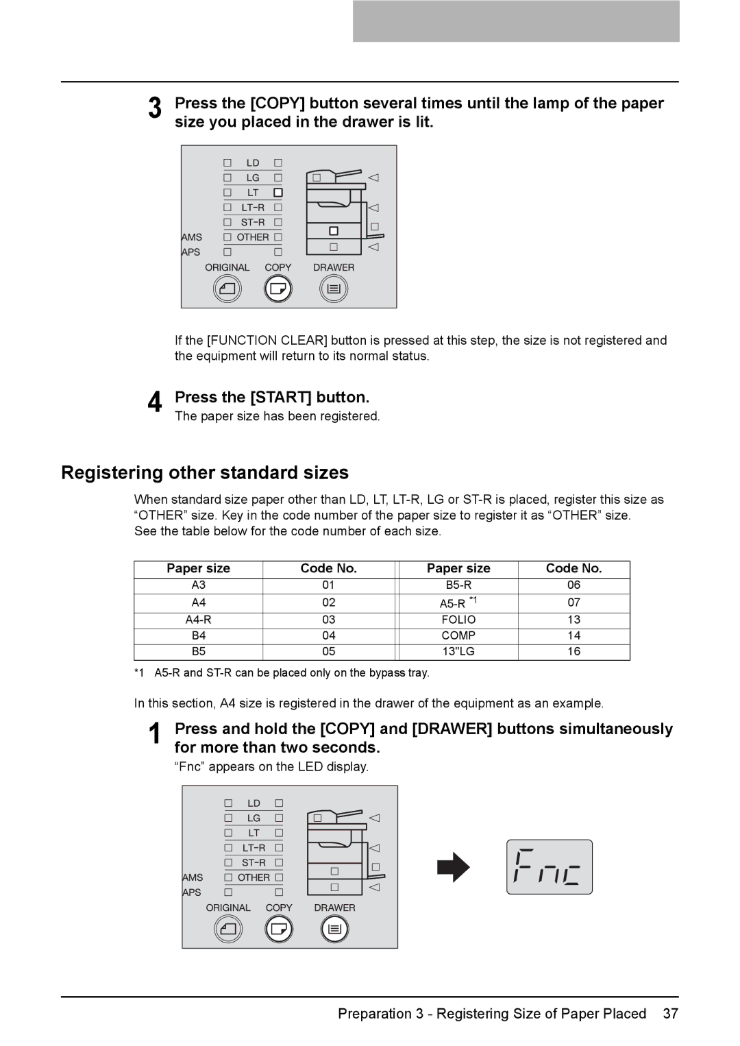 Toshiba DP-1810 manual Registering other standard sizes, Code No 