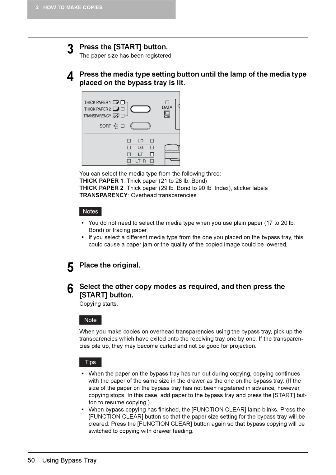 Toshiba DP-1810 manual Placed on the bypass tray is lit, Paper size has been registered 