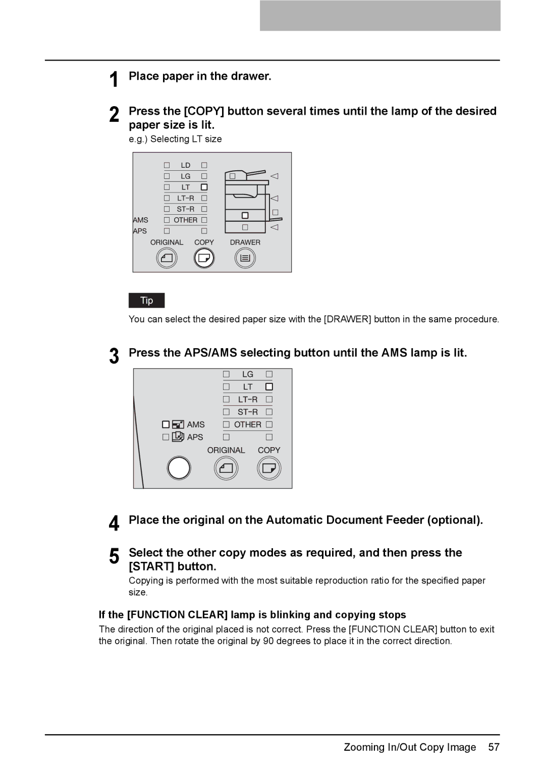 Toshiba DP-1810 manual If the Function Clear lamp is blinking and copying stops 