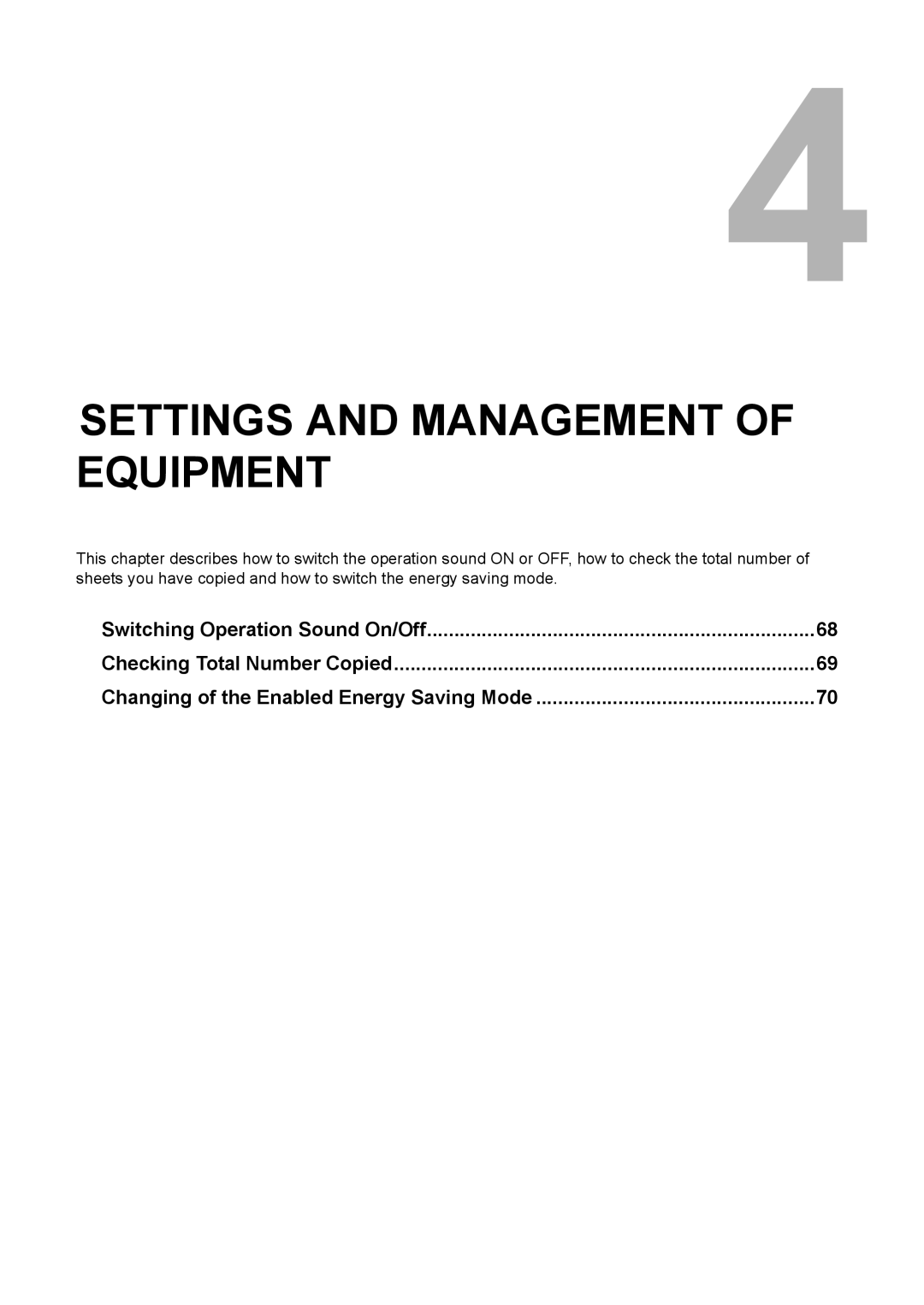 Toshiba DP-1810 manual Settings and Management of Equipment 