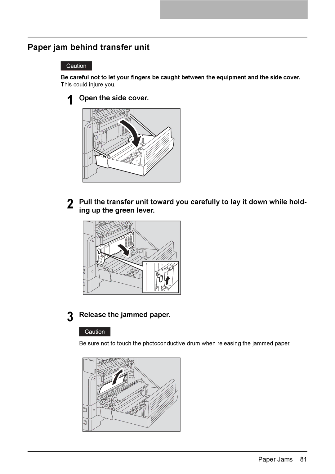 Toshiba DP-1810 manual Paper jam behind transfer unit 