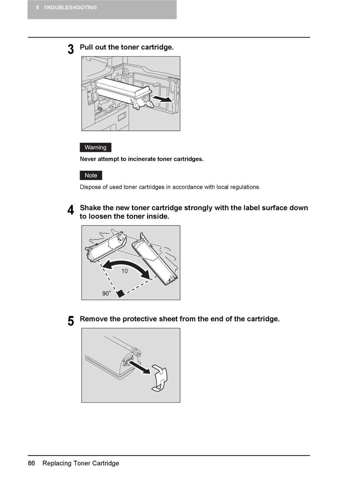 Toshiba DP-1810 manual Pull out the toner cartridge 