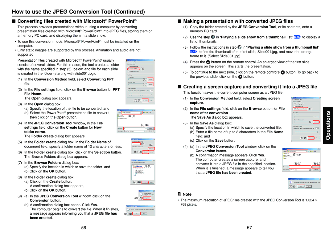 Toshiba DP-SW25T manual How to use the Jpeg Conversion Tool, Converting files created with Microsoft PowerPoint 