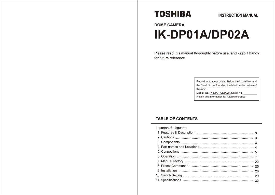 Toshiba DP02A manual 