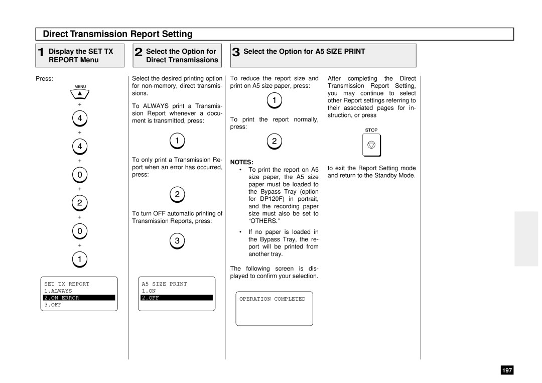 Toshiba DP125F, Dp120F manual Direct Transmission Report Setting 