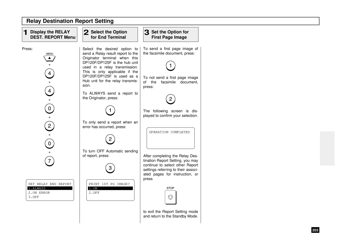 Toshiba DP125F, Dp120F manual Relay Destination Report Setting 