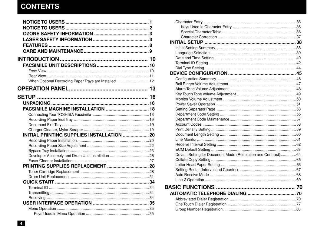 Toshiba Dp120F, DP125F manual Contents 