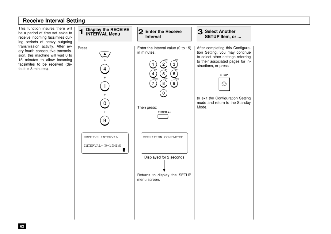 Toshiba Dp120F, DP125F manual Receive Interval Setting 