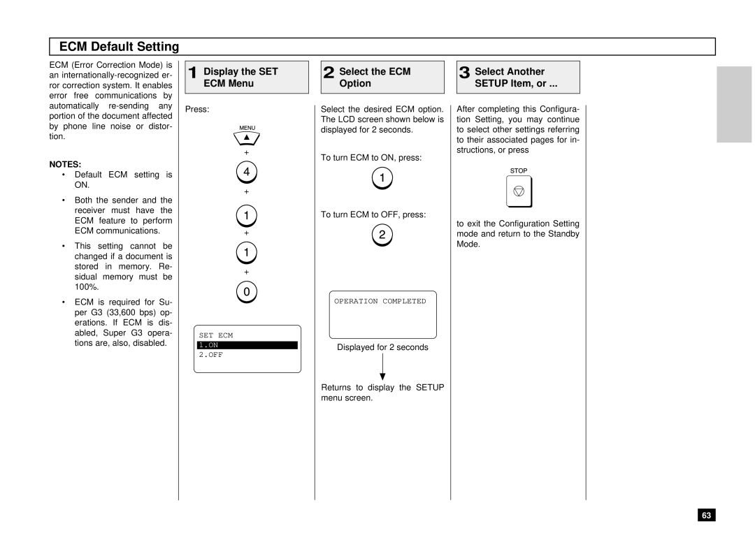 Toshiba DP125F, Dp120F manual ECM Default Setting 