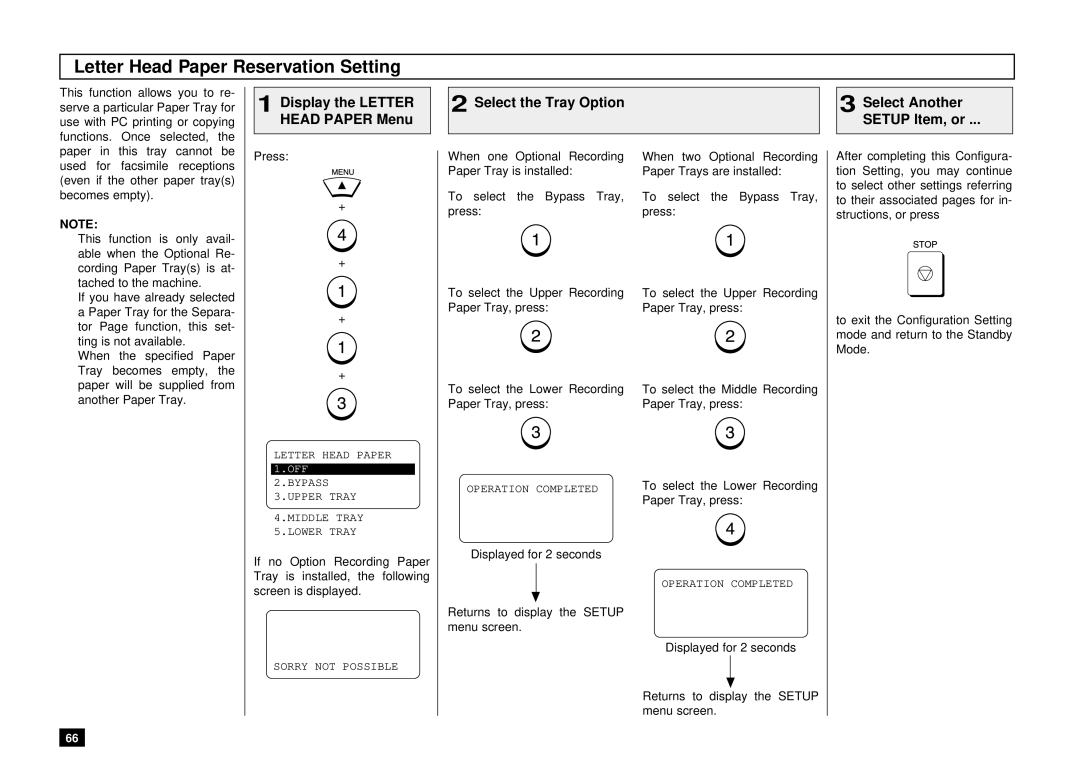 Toshiba Dp120F, DP125F manual Letter Head Paper Reservation Setting 