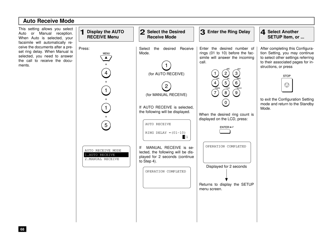 Toshiba Dp120F, DP125F manual Auto Receive Mode 