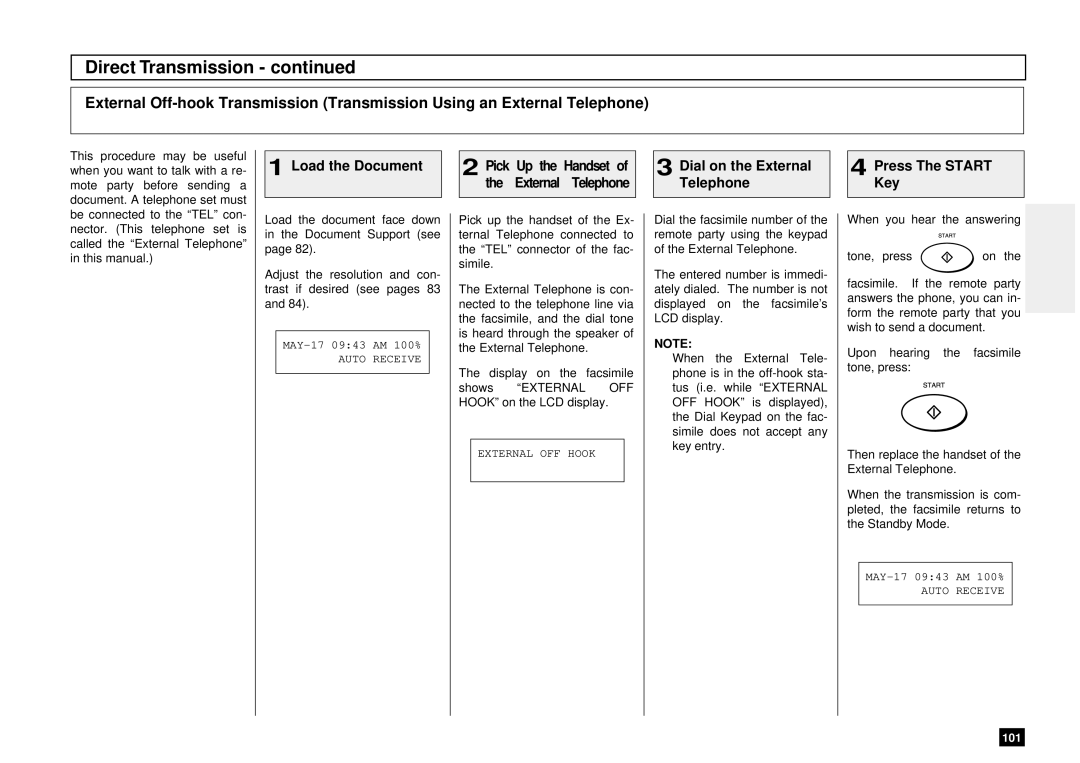 Toshiba DP80F, DP85F manual Load the Document, Dial on the External Press The Start, Telephone Key, Pick Up the Handset 